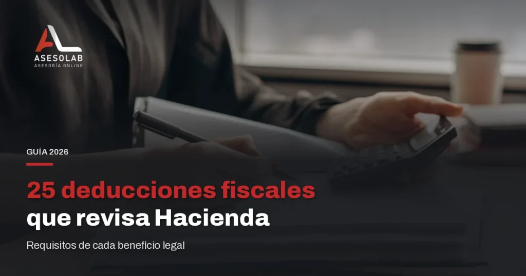 Deducciones fiscales 2026: asesora calculando beneficios fiscales con la documentación del cliente